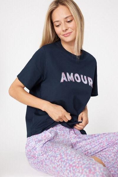 Navy Printed Cotton Pyjama Set, 5701_491Z, large image number 2