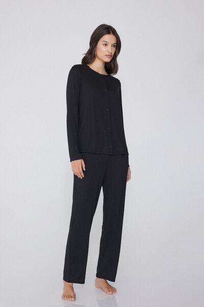 Black Button-Front Pyjamas Set, , large image number 1