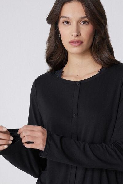 Black Button-Front Pyjamas Set, , large image number 3