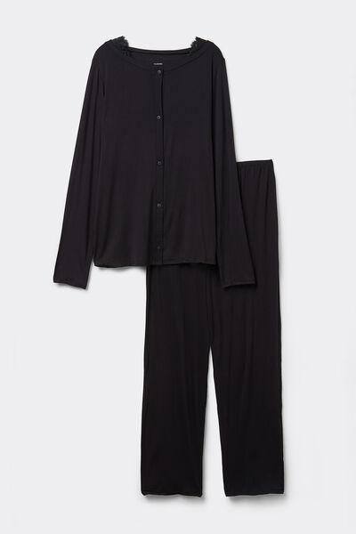 Black Button-Front Pyjamas Set, , large image number 4