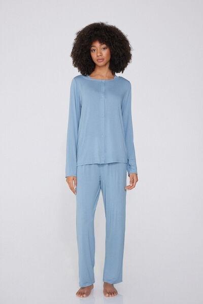 Blue Button-Front Pyjamas Set, , medium