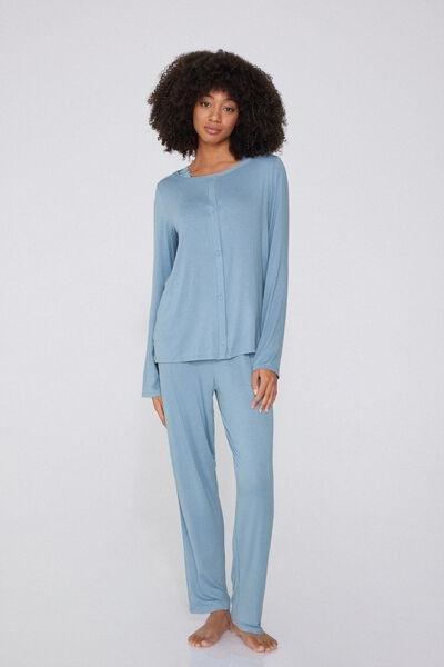Blue Button-Front Pyjamas Set, , large image number 1
