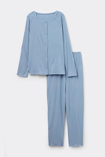 Blue Button-Front Pyjamas Set, , large image number 4