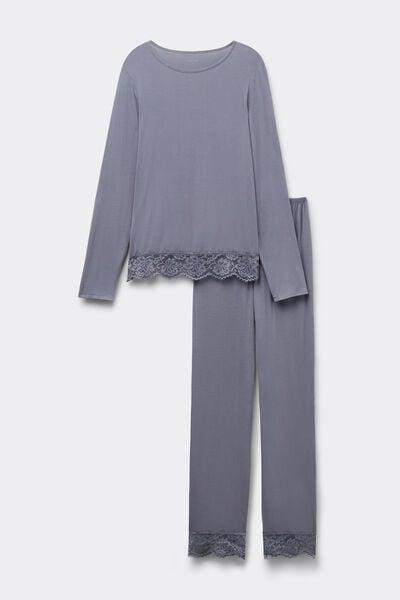 Blue Long Viscose Pyjama Set, 5701_183Z, large image number 3