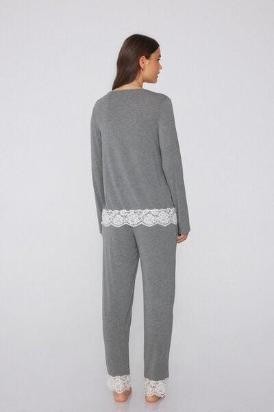 Grey Long Lace Pyjama Set, 5701_747Y, large image number 1