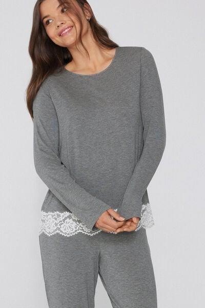 Grey Long Lace Pyjama Set, 5701_747Y, large image number 2