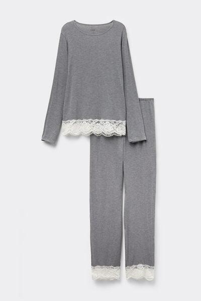 Grey Long Lace Pyjama Set, 5701_747Y, large image number 3
