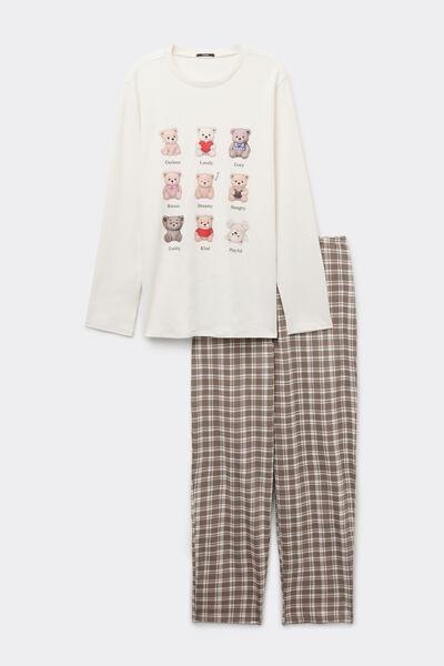 LATTE ORSI/QUADRI Long Heavy Cotton Bear Print Pyjamas, 5701_638Z, large image number 0