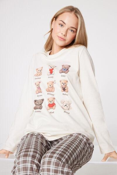 LATTE ORSI/QUADRI Long Heavy Cotton Bear Print Pyjamas, 5701_638Z, large image number 3
