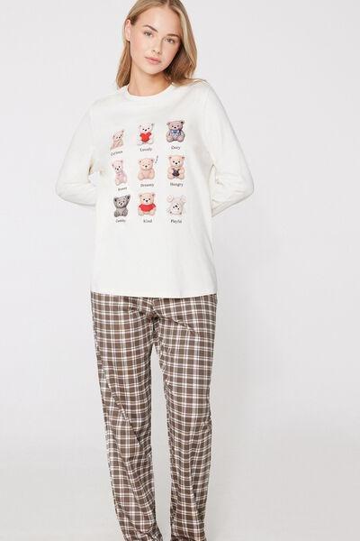 LATTE ORSI/QUADRI Long Heavy Cotton Bear Print Pyjamas, 5701_638Z, large image number 4