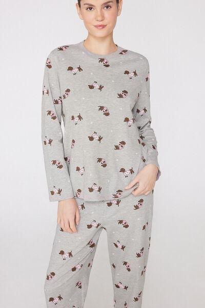 GRIGIO MEL.CHIARO ST.BASSOTTI Long Heavy Cotton Dachshund Pyjamas, 5701_636Z, large image number 3
