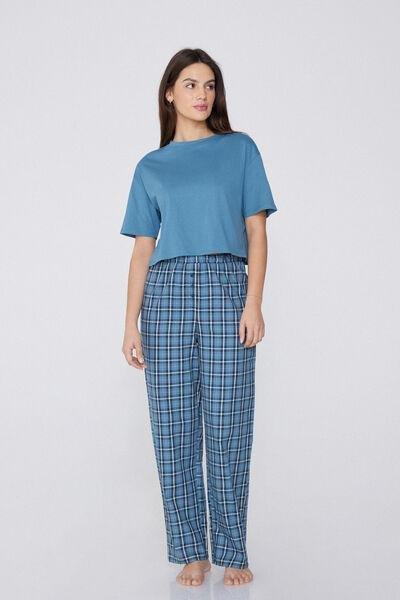 Blue Short-Sleeved Canvas Pyjamas Set, , medium