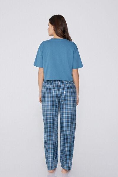 Blue Short-Sleeved Canvas Pyjamas Set, , large image number 1