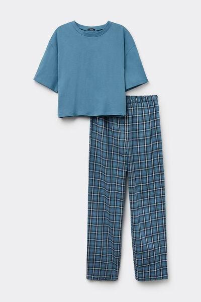 Blue Short-Sleeved Canvas Pyjamas Set, 5701_353Y, large image number 3