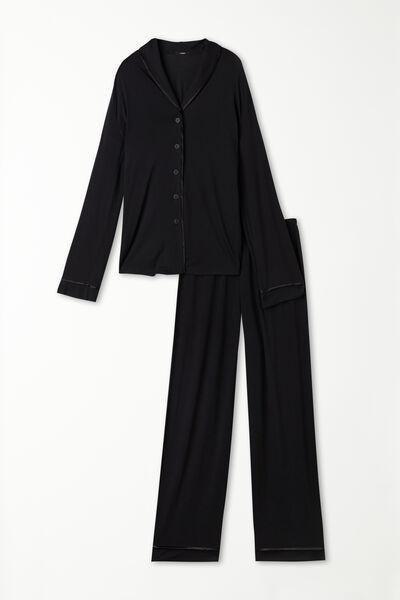 Tezenis - Black Viscose Pyjamas With Satin Trim