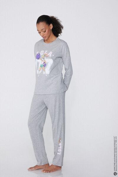 Grey Printed Long Pyjamas, 5701_022Y, large image number 0