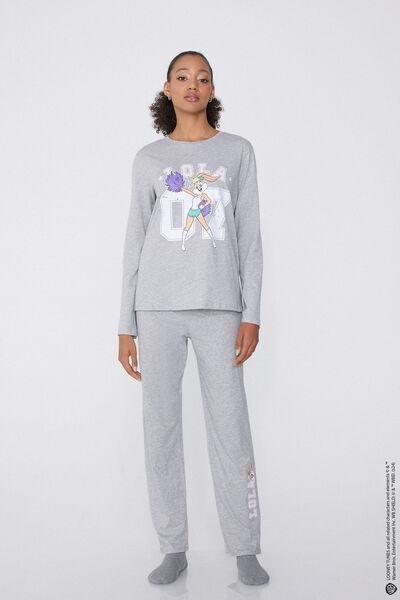 Grey Printed Long Pyjamas, 5701_022Y, large image number 1
