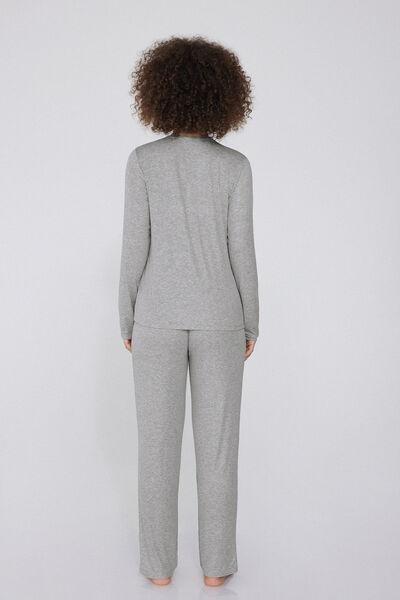 Grey Long Ribbed Pyjamas Set, , large image number 1