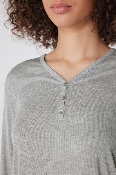Grey Long Ribbed Pyjamas Set, , large image number 2