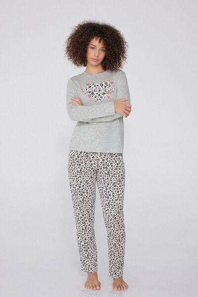 Grey Printed Pyjamas Set, , medium