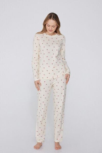 Cream Printed Pyjama Set, , medium