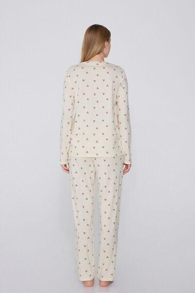 Cream Printed Pyjama Set, , large image number 1