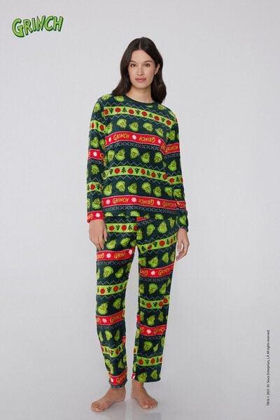 Black Christmas Grinch Long Light Fleece Pyjama Set, 5701_958Y, medium