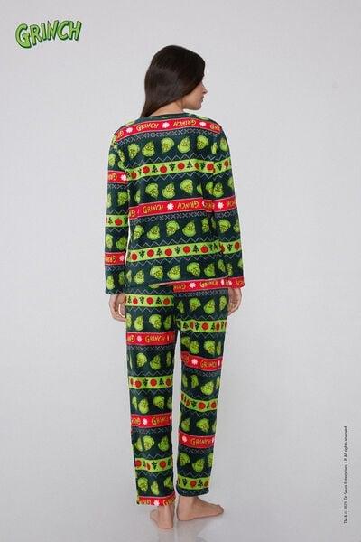 Black Christmas Grinch Long Light Fleece Pyjama Set, 5701_958Y, large image number 1