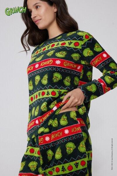 Black Christmas Grinch Long Light Fleece Pyjama Set, 5701_958Y, medium