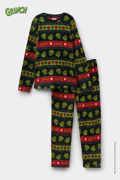 Black Christmas Grinch Long Light Fleece Pyjama Set, 5701_958Y, large image number 3