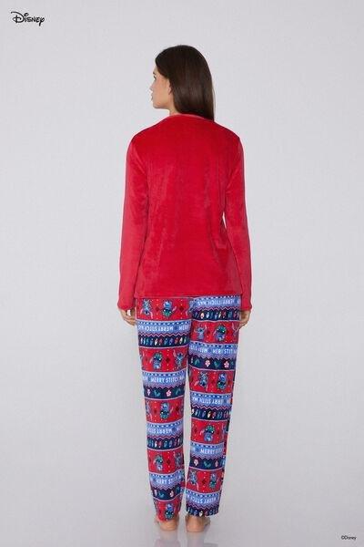 Red Christmas Stitch Patch Long Microfleece Pyjama Set, 5701_996Y, large image number 1