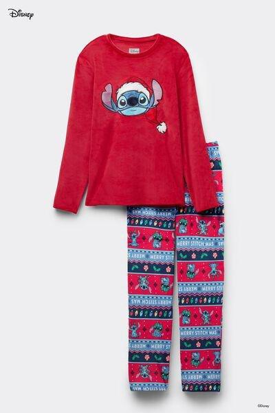 Red Christmas Stitch Patch Long Microfleece Pyjama Set, 5701_996Y, large image number 3