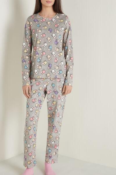 Grey Sheep Print Long Cotton Pyjamas, , large image number 0