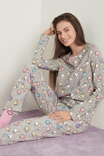 Grey Sheep Print Long Cotton Pyjamas, , large image number 1