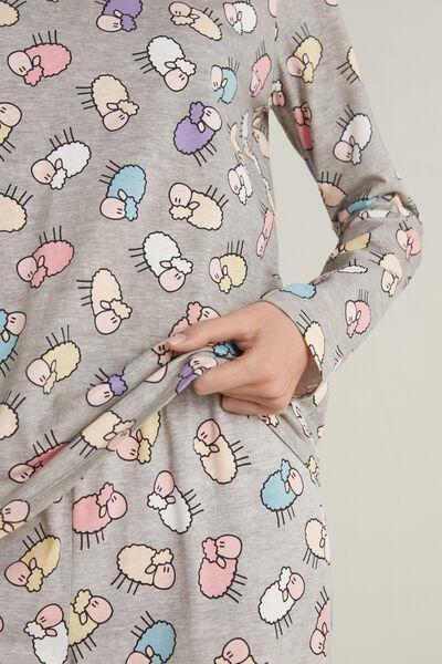 Grey Sheep Print Long Cotton Pyjamas, , large image number 3