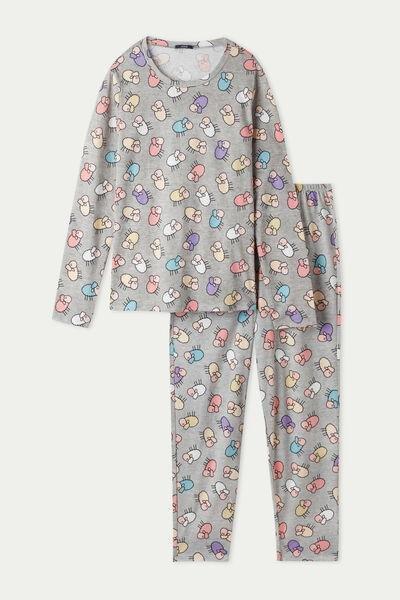 Grey Sheep Print Long Cotton Pyjamas, , large image number 4