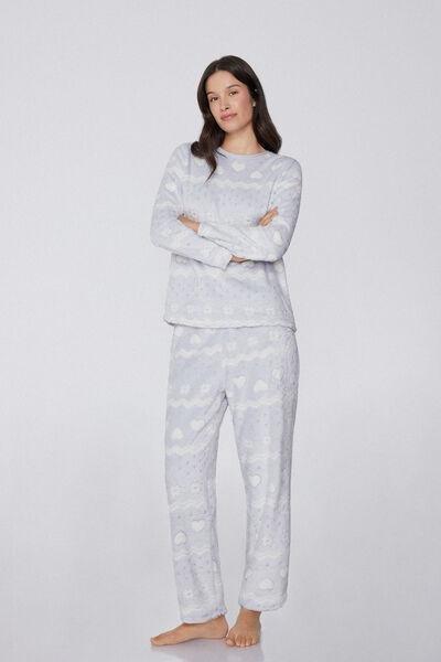 Blue Nordic Print Long Devore Fleece Pyjama Set, 5701_912Y, large image number 0