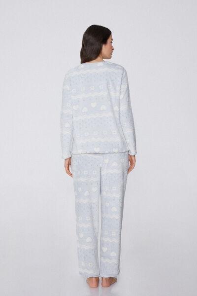Blue Nordic Print Long Devore Fleece Pyjama Set, 5701_912Y, large image number 1