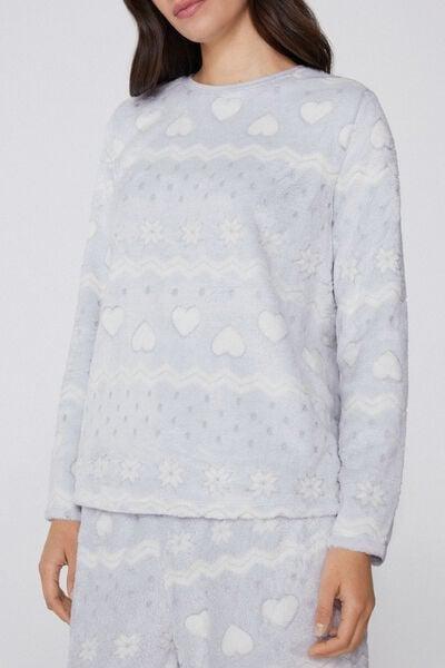 Blue Nordic Print Long Devore Fleece Pyjama Set, 5701_912Y, large image number 2