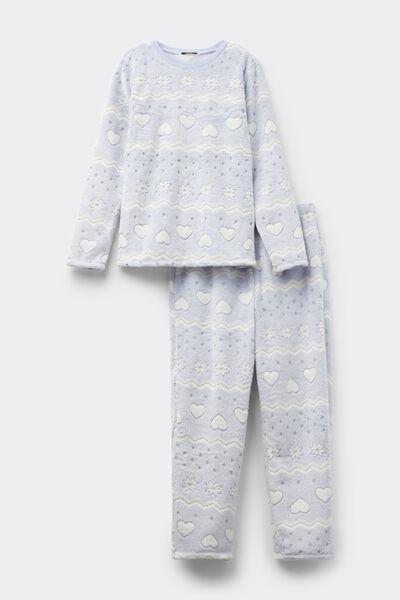 Blue Nordic Print Long Devore Fleece Pyjama Set, 5701_912Y, large image number 3