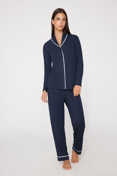 Navy Button-Front Viscose Pyjama Set, Absolute Blue, medium