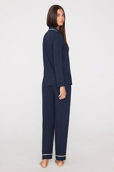 Navy Button-Front Viscose Pyjama Set, Absolute Blue, large image number 1