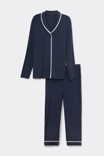 Navy Button-Front Viscose Pyjama Set, Absolute Blue, large image number 3