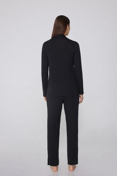 Black Button Placket Pyjama Set, , large image number 1