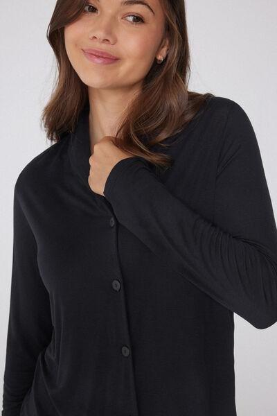 Black Button Placket Pyjama Set, , large image number 2
