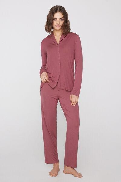 Pink Long Open Viscose Pyjama Set, 5701_202Z, large image number 0