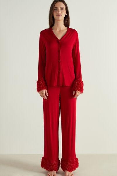 Red Open Feather Detail Pyjamas, , large image number 0