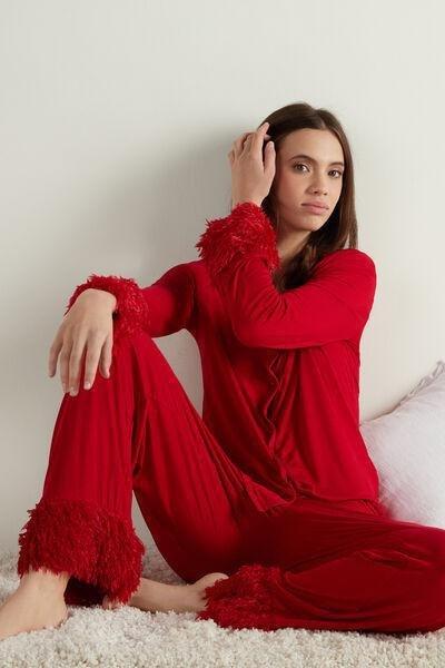 Red Open Feather Detail Pyjamas, , large image number 1