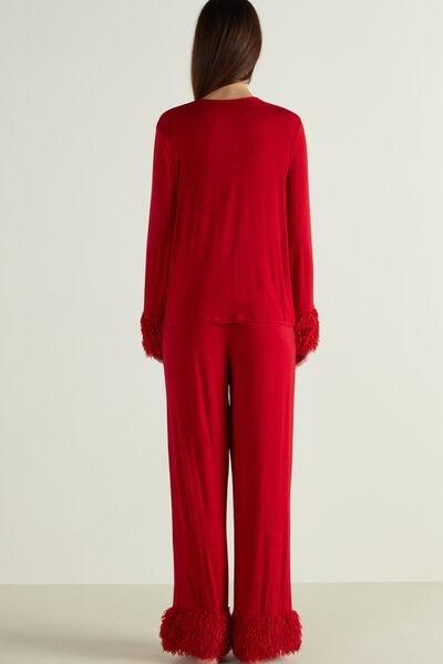Red Open Feather Detail Pyjamas, , large image number 2
