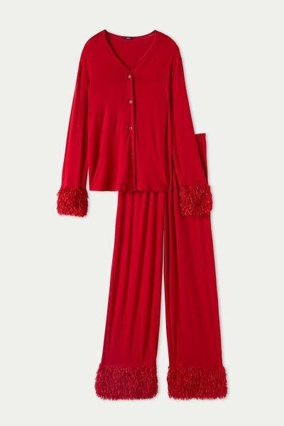 Red Open Feather Detail Pyjamas, , large image number 4